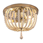 Display of Durable 3-Light Wood Beaded Chandelier