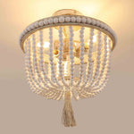 Display of 3-Light Wood Beaded Chandelier